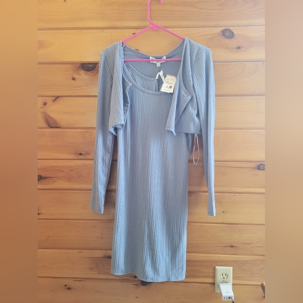 Hippie Rose 2 Piece SUPER SOFT Dress And Cardigan Set In Blue Luxe NWT